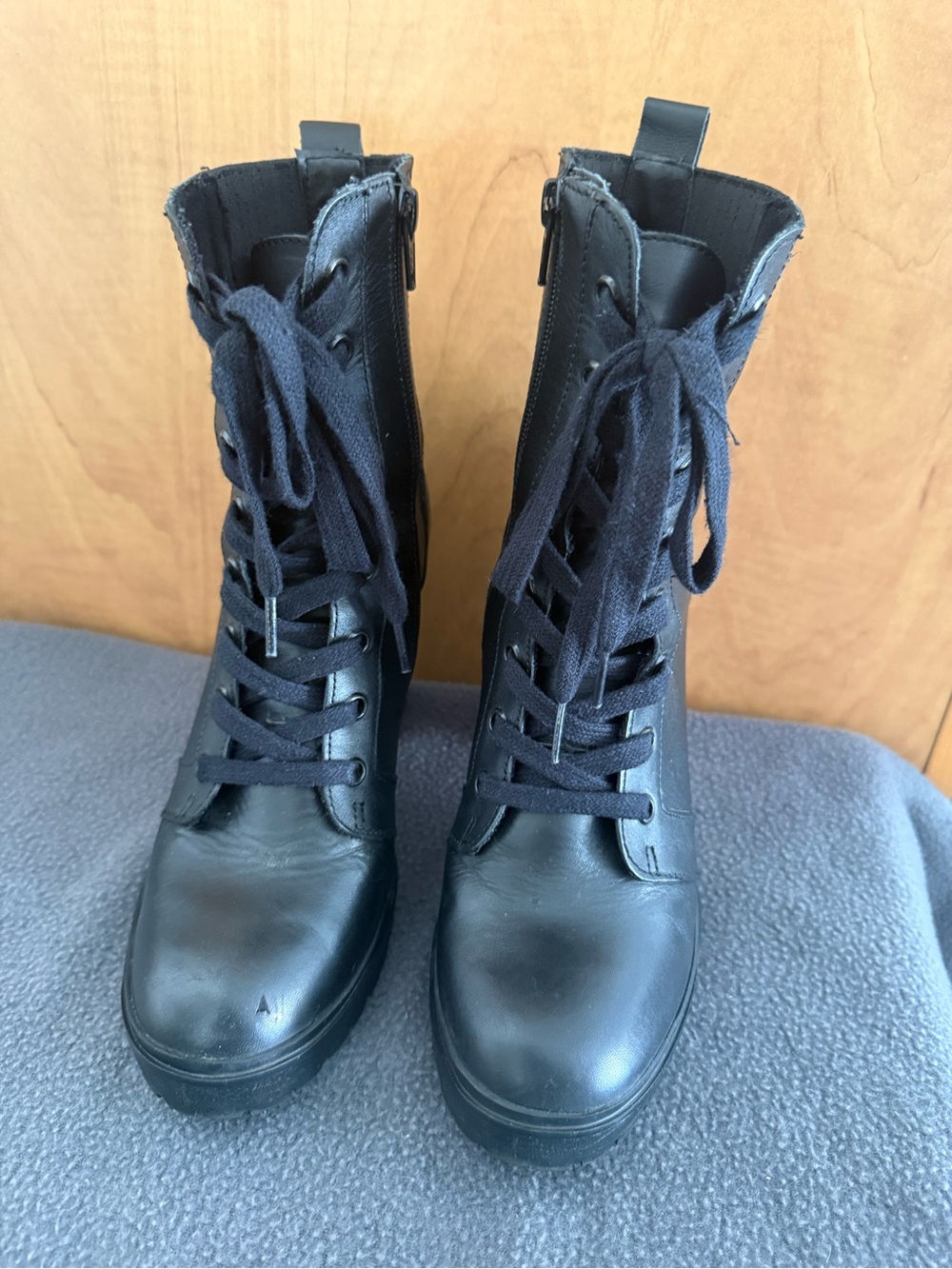Steve Madden Black Lace-Up Moto Combat Boots